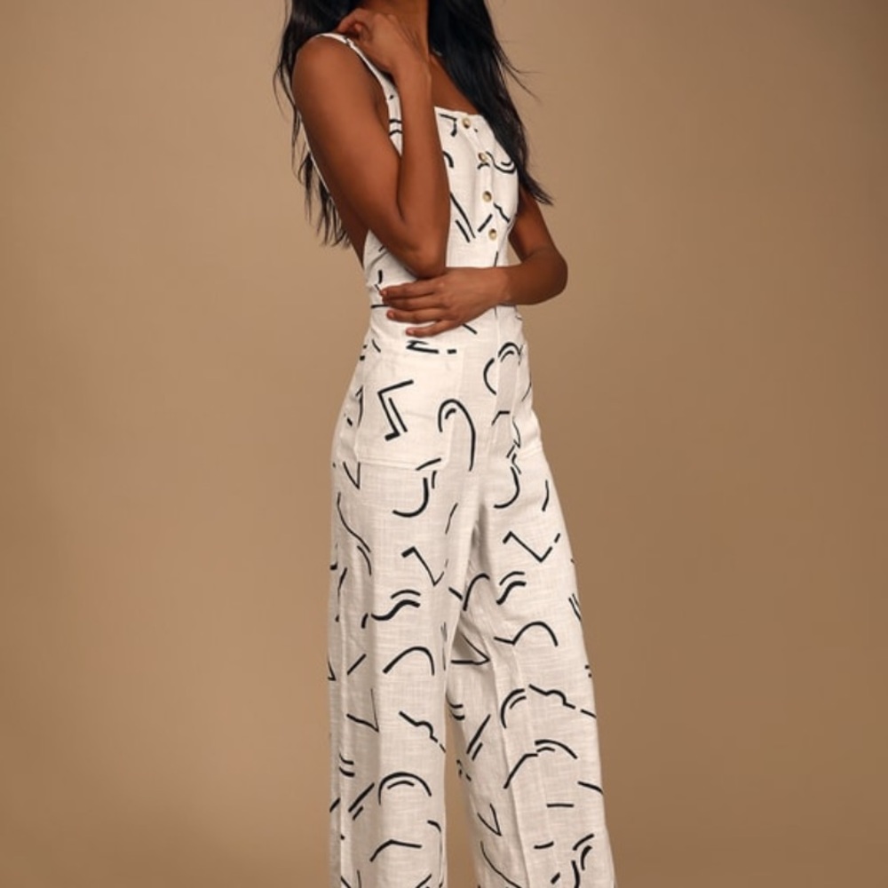Run like the wind abstract print wide leg jumpsui
